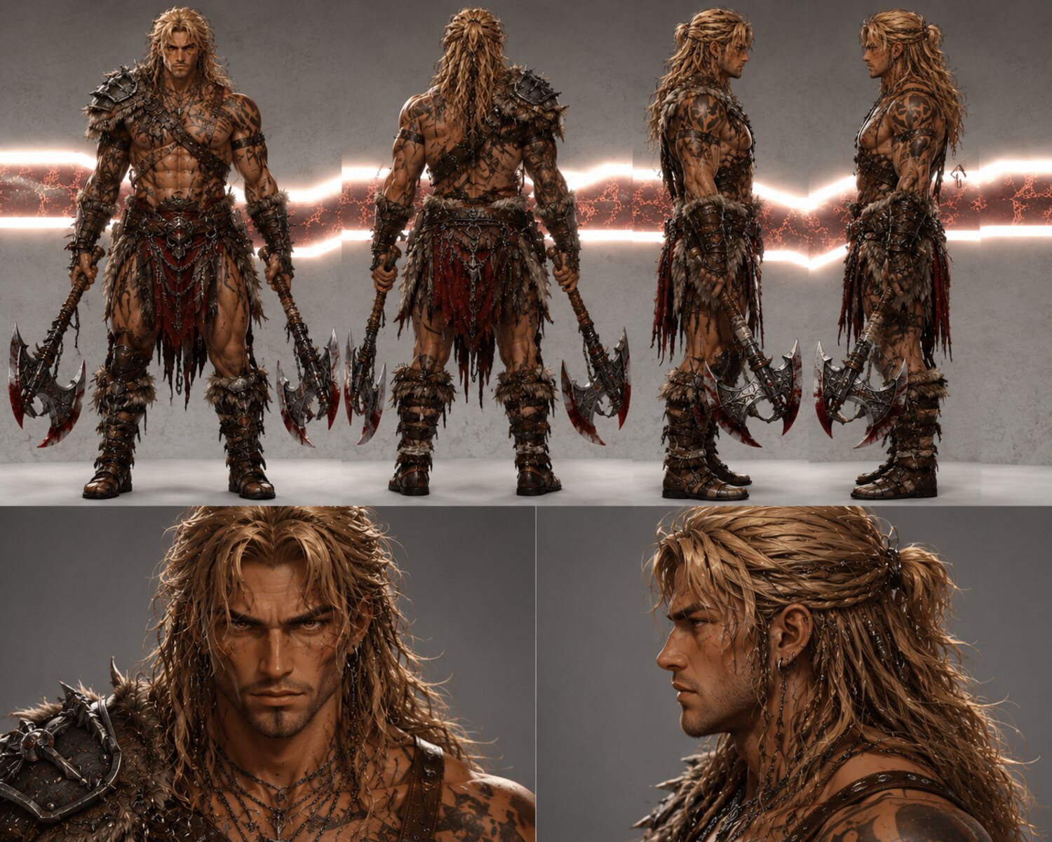 Barbarian male concept art — Turnaround