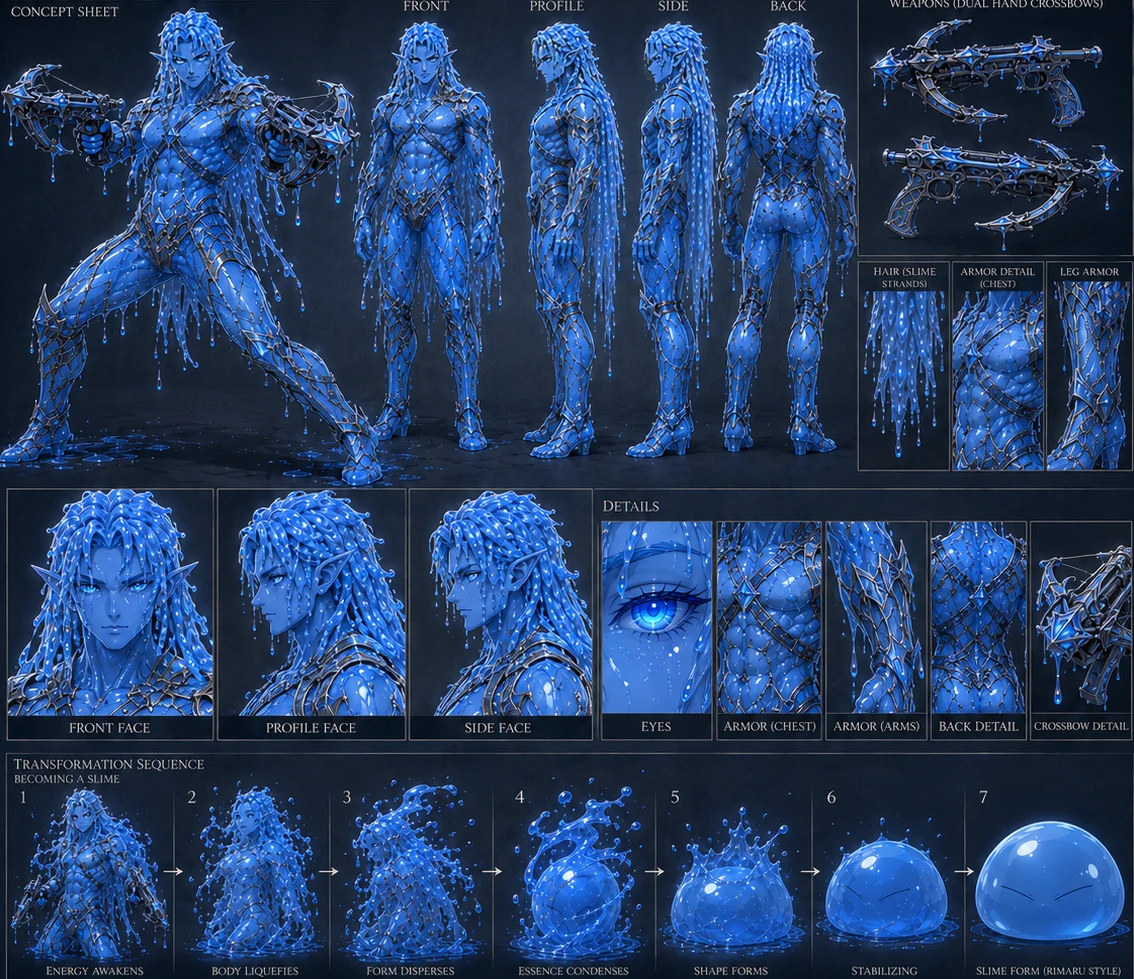 Cudjo Slym: blue-slime form and transformation