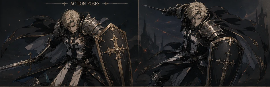 Dante: sword-and-shield poses