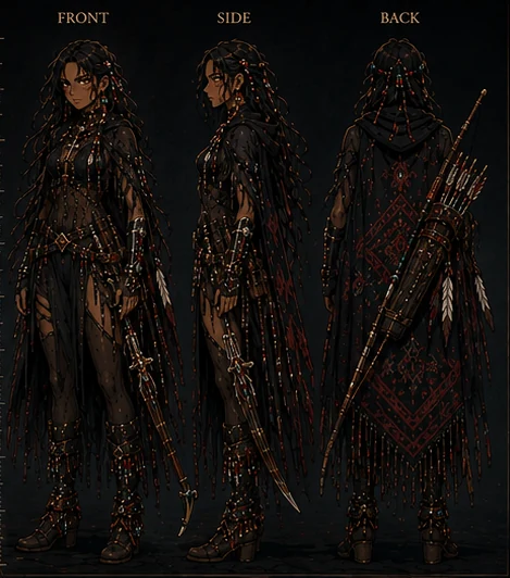 Shekōnáha: black cloak and woven panels
