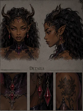 Lilith: curly hair and red-gem details