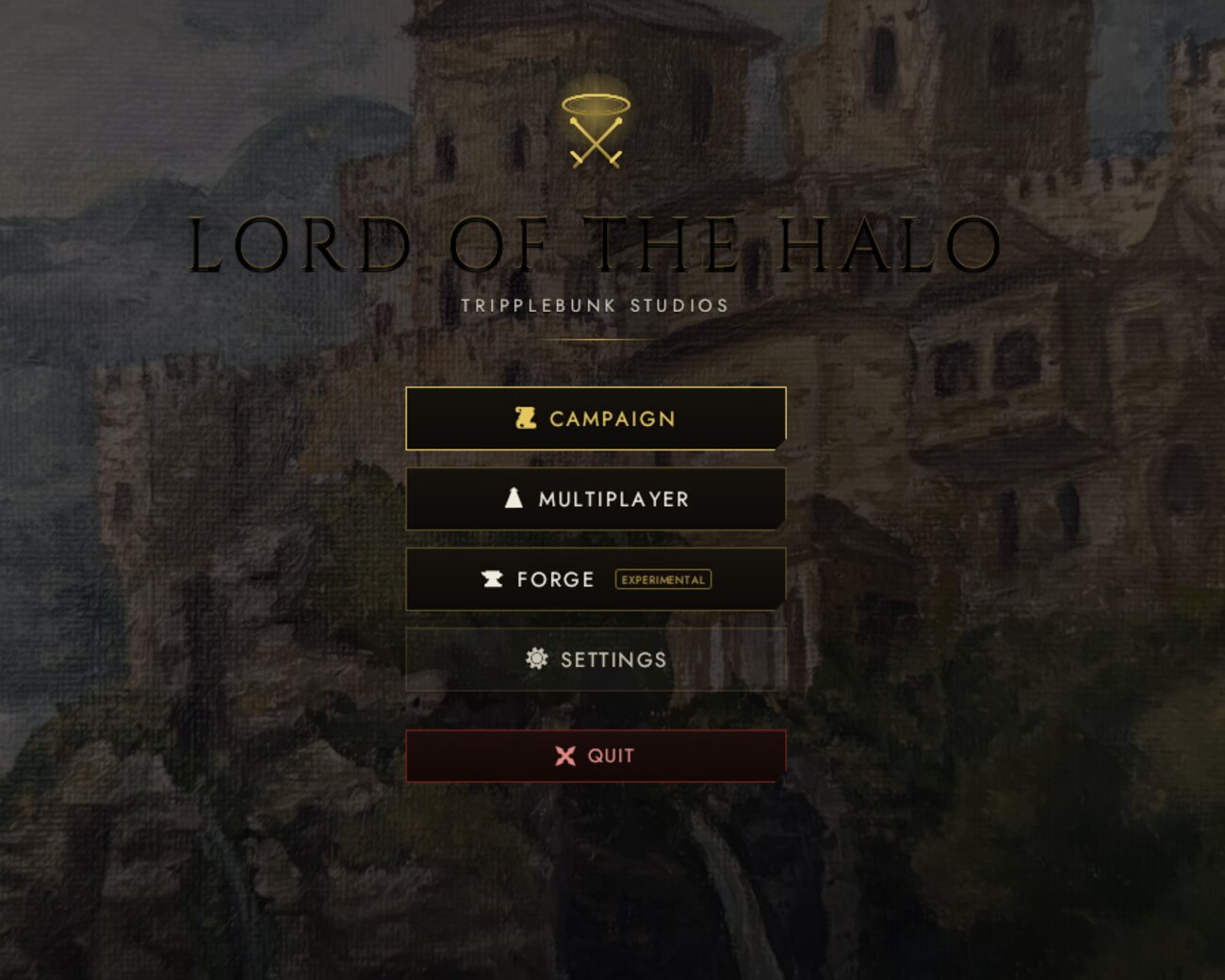 Lord of the Halo main menu showing Campaign, Multiplayer and Forge, with Forge marked experimental